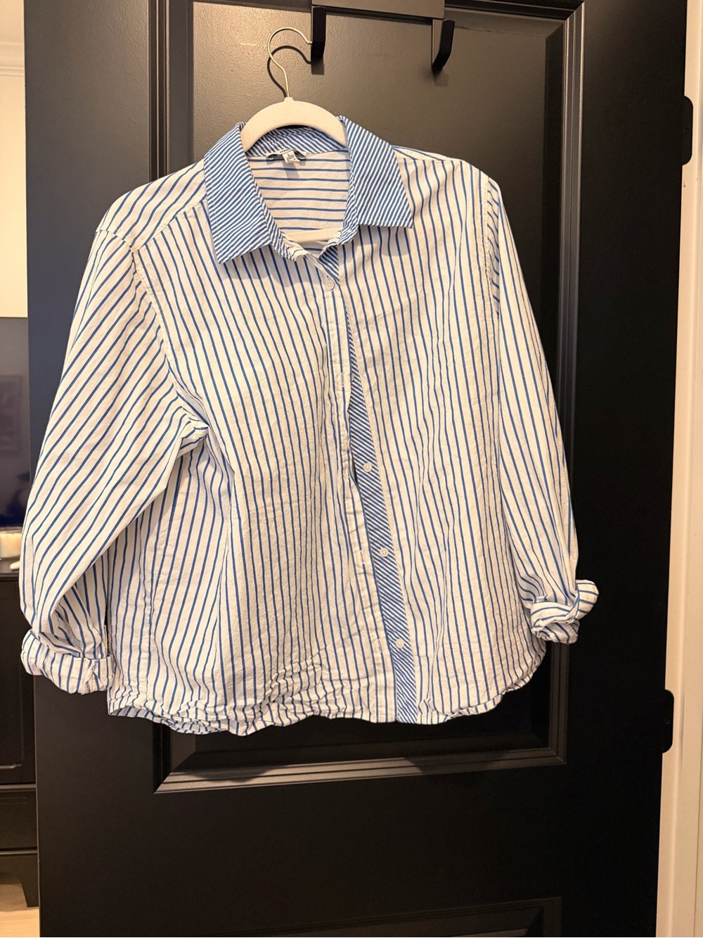 Mavi White Button-Front Shirt with Blue Stripes